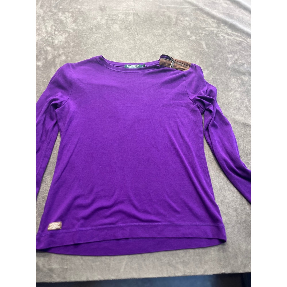 Lauren Ralph Lauren Womens Purple Long Sleeve Zipper Shoulder Top Size L